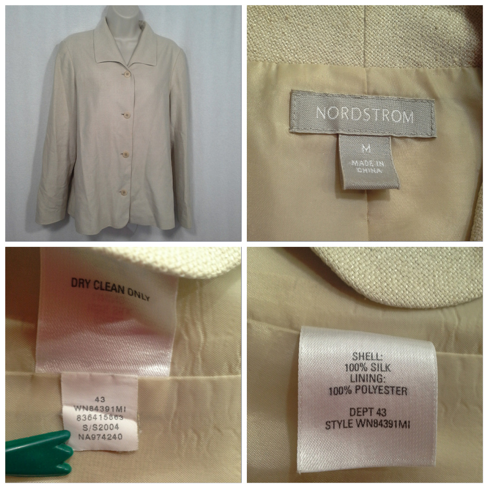 Nordstrom jacket blazer Sz M Silk Beige Off-white Lined 3-button - Picture 2 of 7